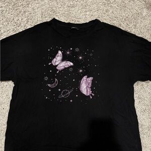 Black Shirt with Purple Butterfly Design